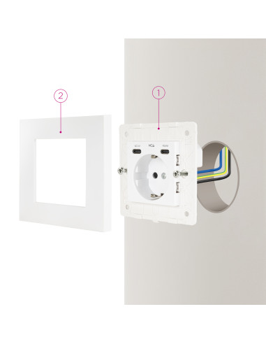 Nanocable Base de enchufe de pared tipo schuko con 2 USB-C PD - Max. 3.4A, Blanco