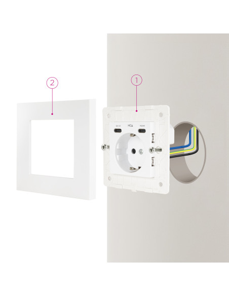 Nanocable Base de enchufe de pared tipo schuko con 2 USB-C PD - Max. 3.4A, Blanco