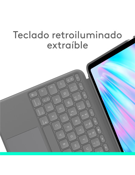 Logitech Combo Touch, iPad Air 11 in (M2), iPad Air (4.ª y 5.ª Gen. - 2020, 2022), Funda con Teclado - Teclado retroiluminado