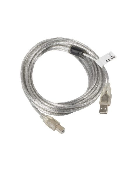 Lanberg CA-USBA-12CC-0050-TR cable USB USB 2.0 5 m USB B Transparente