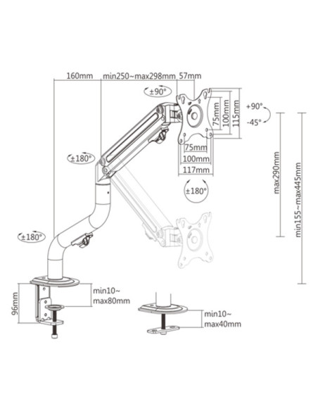 Gembird MA-DA1-02 soporte para monitor 81,3 cm (32") Escritorio Negro