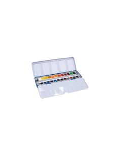 Milan Art Estuche Metalico de 24 Acuarelas Medio Godet - Opacos y Resistentes a la Luz - Mezclables - Bandeja Abatible - Colores