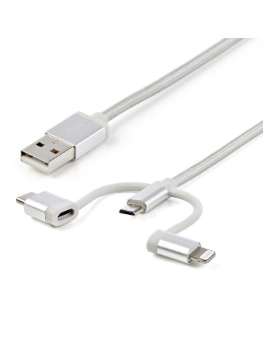 StarTech.com Cable Trenzado de 1m USB a Lightning USB-C y Micro USB - Cable Cargador para Teléfono Móvil iPhone iPad Tablet