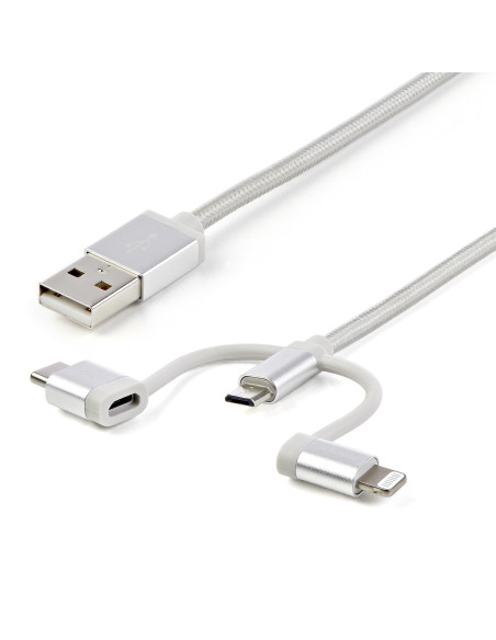 StarTech.com Cable Trenzado de 1m USB a Lightning USB-C y Micro USB - Cable Cargador para Teléfono Móvil iPhone iPad Tablet