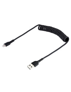 StarTech.com Cable 50cm USB a Lightning con Certificación MFi, Cable Rizado de Carga para iPhone, Negro, con Recubrimiento de 2