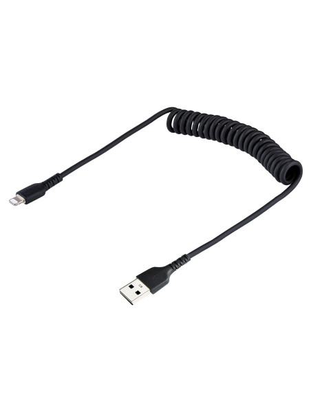 StarTech.com Cable 50cm USB a Lightning con Certificación MFi, Cable Rizado de Carga para iPhone, Negro, con Recubrimiento de