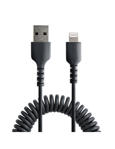 StarTech.com Cable 50cm USB a Lightning con Certificación MFi, Cable Rizado de Carga para iPhone, Negro, con Recubrimiento de
