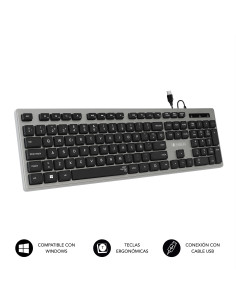 SUBBLIM Teclado Ergonómico con cable USB Plano Silencioso Gris Negro Ergo 2