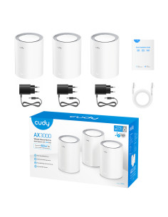 Cudy M3000 3-PACK sistema Wi-Fi Mesh (Wi-Fi en malla) Doble banda (2,4 GHz   5 GHz) Wi-Fi 6 (802.11ax) Gris, Blanco 1 Interno 2