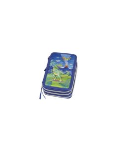 Faber-Castell Dise?o Dinosaurio Estuche de 3 Pisos con Contenido de Serie: Goma de Borrar, Sacapuntas, Lapiz de Grafito HB, 2 Bo