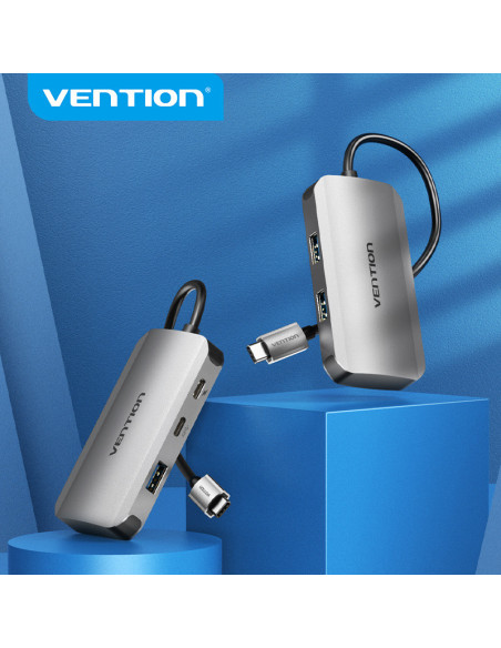 Vention Hub USB Tipo-C TNDHB  3xUSB  1xUSB Tipo-C  1xUSB Tipo-C PD