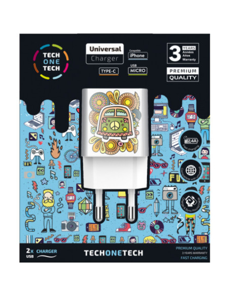 TECH ONE TECH TEC2503 cargador de dispositivo móvil Smartphone Blanco Corriente alterna Interior