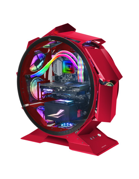 Mars Gaming MCORB Rojo, Caja PC Gaming Micro-ATX XL, Diseño Circular Custom, Doble Cristal Templado