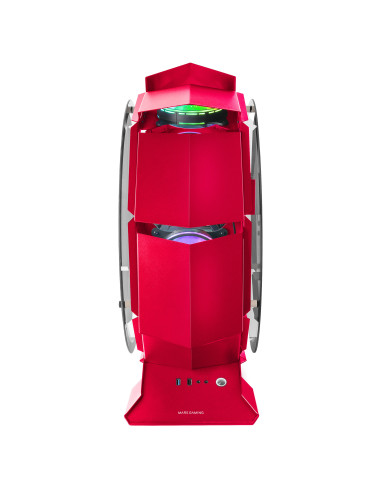 Mars Gaming MCORB Rojo, Caja PC Gaming Micro-ATX XL, Diseño Circular Custom, Doble Cristal Templado