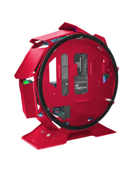 Mars Gaming MCORB Rojo, Caja PC Gaming Micro-ATX XL, Diseño Circular Custom, Doble Cristal Templado