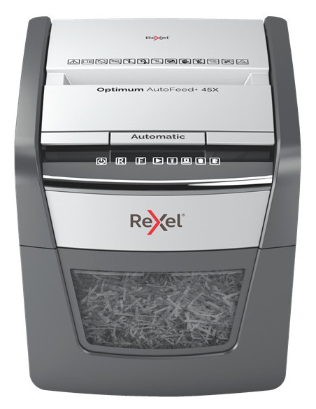 Rexel AutoFeed 45X triturador de papel Corte cruzado 55 dB Negro, Plata