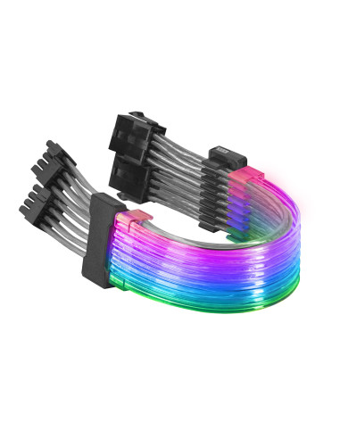 Mars Gaming MCA-16, Cable Extensor ARGB 8+8pin PCIe para Tarjeta Gráfica, LEDs Ultrabrillantes, Compatibilidad Total, AWG18 de