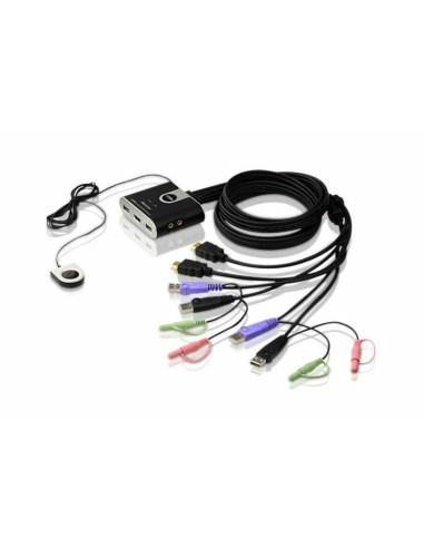 ATEN Switch KVM formato cable HDMI Audio USB de 2 puertos con selector remoto de puerto