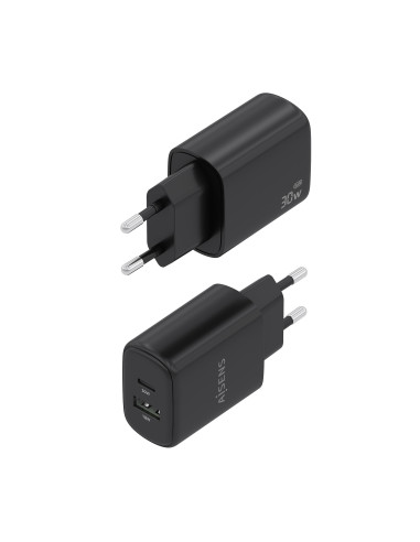 AISENS Cargador GaN 30W, 1xUSB-C PD3.0 QC4.0, 1xUSB-A QC3.0, Negro