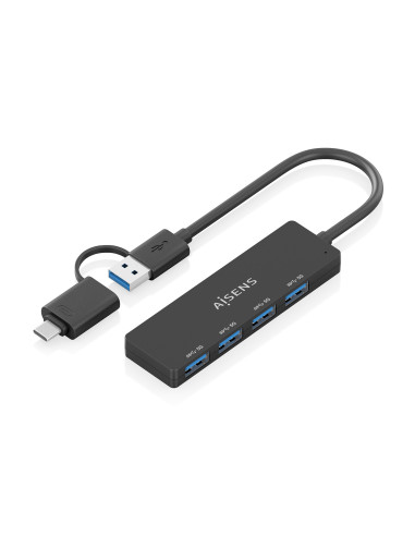 AISENS Hub USB 3.1 USB-C USB-A, USB-C M+USB-A M-4xTIPO A H, Negro, 15cm