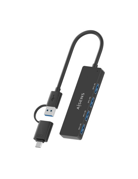 AISENS Hub USB 3.1 USB-C USB-A, USB-C M+USB-A M-4xTIPO A H, Negro, 15cm