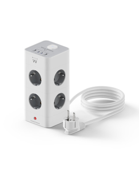Ewent EW3864 base múltiple 2 m 8 salidas AC Interior Gris, Blanco