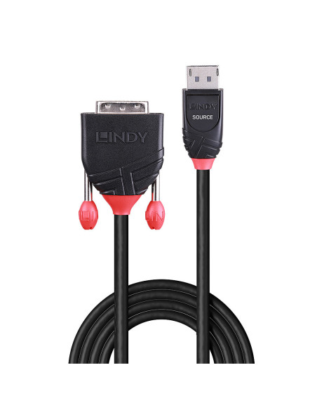 Lindy 41490 adaptador de cable de vídeo 1 m DVI-D DisplayPort Negro