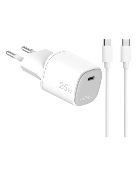 Celly UPTC1USBC25WCTC cargador de dispositivo móvil Smartphone, Tableta, Teléfono Blanco USB Interior