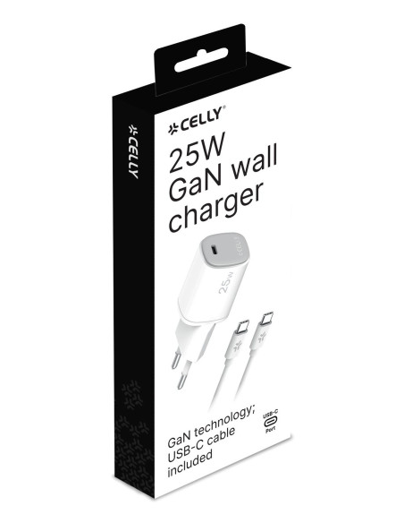 Celly UPTC1USBC25WCTC cargador de dispositivo móvil Smartphone, Tableta, Teléfono Blanco USB Interior
