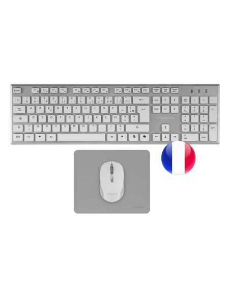 Tacens 6ZENITHWFR teclado Ratón incluido Hogar   Oficina RF inalámbrico AZERTY Francés Plata, Blanco