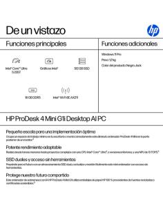 HP ProDesk 4 G1i AI PC Intel Core Ultra 5 235T 16 GB DDR5-SDRAM 512 GB SSD Windows 11 Pro Mini PC Negro