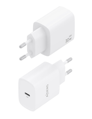AISENS Cargador GaN 30W, 1xUSB-C PD3.0, Blanco