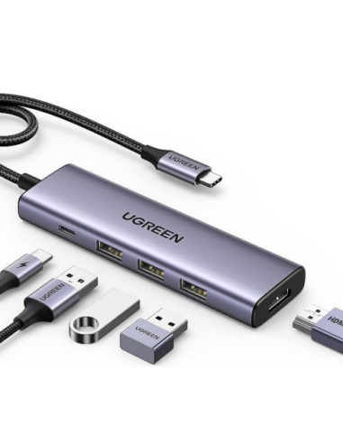 Ugreen 15596 base para portátil y replicador de puertos Alámbrico USB 3.2 Gen 1 (3.1 Gen 1) Type-A + Type-C Aluminio