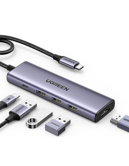 Ugreen 15596 base para portátil y replicador de puertos Alámbrico USB 3.2 Gen 1 (3.1 Gen 1) Type-A + Type-C Aluminio