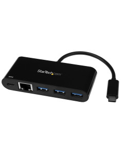 StarTech.com Hub Concentrador USB 3.0 USB-C de 3 Puertos con Ethernet Gigabit y Entrega de Alimentación de 60W con Puerto