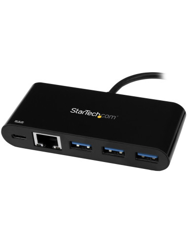 StarTech.com Hub Concentrador USB 3.0 USB-C de 3 Puertos con Ethernet Gigabit y Entrega de Alimentación de 60W con Puerto
