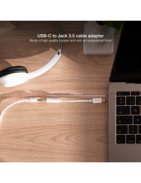 Nanocable Cable Adaptador Audio USB-C M a Jack 3.5 H, 11 cm, Blanco