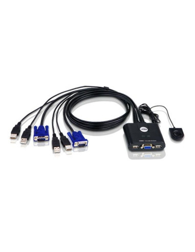 ATEN Switch KVM formato cable VGA USB de 2 puertos con selector remoto de puerto