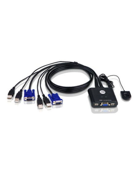 ATEN Switch KVM formato cable VGA USB de 2 puertos con selector remoto de puerto