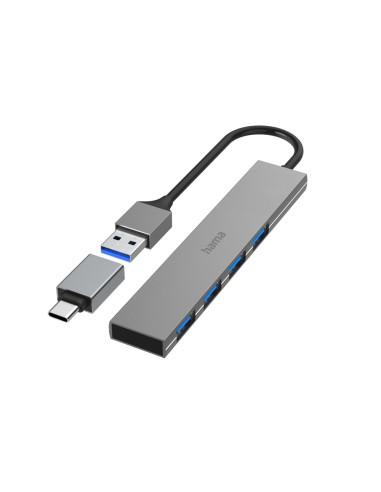 Hama 00200141 hub de interfaz USB 3.2 Gen 1 (3.1 Gen 1) Type-A 5000 Mbit s Gris