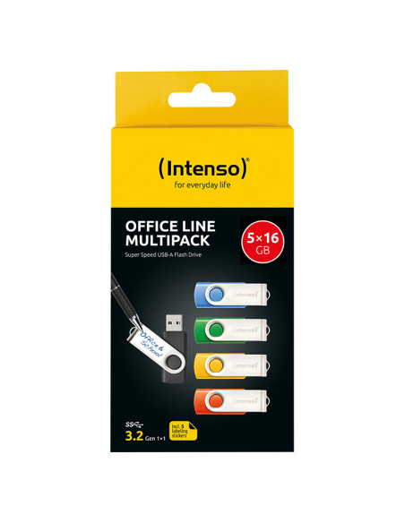 Intenso 5 x Memoria USB Office Line, 16 GB, USB-A, 3.2 Gen 1x1, colores surtidos