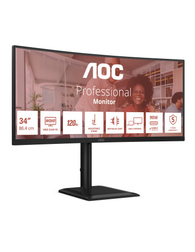 AOC E4 CU34E4CV pantalla para PC 86,4 cm (34") 3440 x 1440 Pixeles UltraWide Quad HD LCD Negro