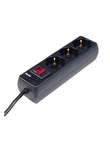 Hama | Regleta 3 tomas con interruptor iluminado, cable 1.4m, color negro.