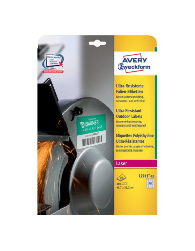 Avery L7911-10 etiqueta autoadhesiva Rectángulo redondeado Permanente Blanco 480 pieza(s)