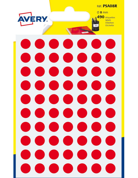 Avery PSA08R etiqueta autoadhesiva Círculo Permanente Rojo 420 pieza(s)