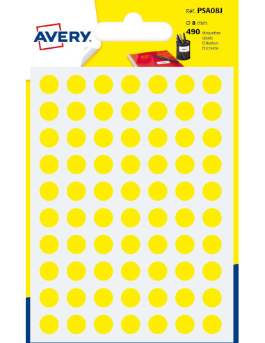 Avery PSA08J etiqueta autoadhesiva Círculo Permanente Amarillo 420 pieza(s)