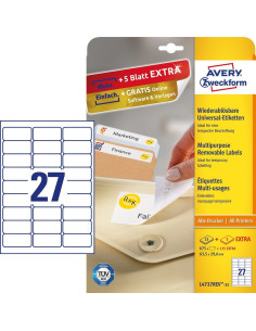 Avery L4737REV-25 etiqueta autoadhesiva Rectángulo redondeado Desmontable Blanco 810 pieza(s)