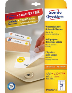 Avery L4737REV-25 etiqueta autoadhesiva Rectángulo redondeado Desmontable Blanco 810 pieza(s) 2