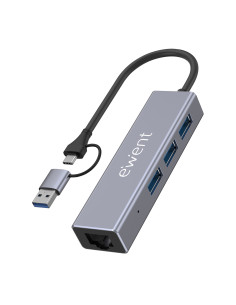 Ewent EW1159 hub de interfaz USB 3.2 Gen 1 (3.1 Gen 1) Type-A + Type-C 5000 Mbit s Gris