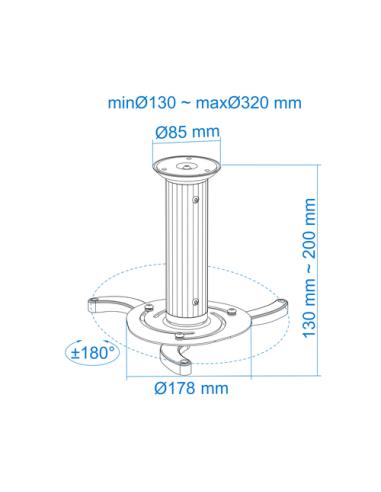 TooQ SOPORTE UNIVERSAL DE TECHO GIRATORIO 360º PARA PROYECTOR PLATA